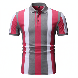 Polo rayé pour homme, léger, en polyester et coton, tricoté, manches courtes, design bicolore, décontracté, pour le golf, pour l'été - Product Image 2