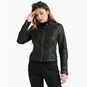 Chaquetas de Cuero Genuino de Marca para Mujer, Venta de Fábrica Personalizadas, Transpirables, con Bolsillos Decorativos - Product Image 3