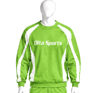 Sweat-shirt athlétique vert lime pour homme, col rond, panneau contrastant, manches longues, pull décontracté, vêtements de sport pour l'entraînement, personnalisable - Product Image 1
