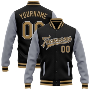 ขายส่งโดยตรงจาก OMMIZ INDUSTRY เสื้อแจ็คเก็ตแบบมีกระดุมเต็มตัว รุ่น Black Crimson City -Bomber แบบ Varsity Letterman สีทูโทน - Product Image 6