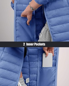 Women's Hooded Quilted <b>Jacket</b> Solid Blue Full Sleeve Zipper Closure Polyester Wadding Autumn Wear - Product Image 5