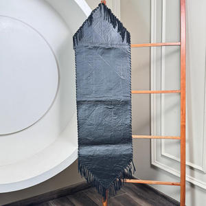 Camino de mesa de piel de vaca de lujo para decoración del hogar con borlas de cuero triángulo geométrico Patchwork rústico Decoración de mesa - Product Image 6