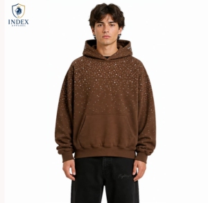 Sweat-shirt en molleton décontracté pour homme Index Apparel, marron, coupe oversize, avec imprimé à pois blancs, style streetwear - Product Image 1