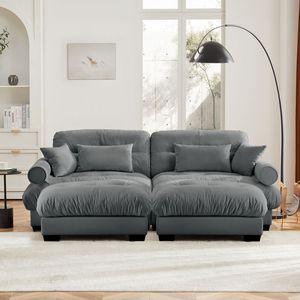 Divano Moderno Oversize a 2 Posti in Velluto con Poggiapiedi, Braccioli Imbottiti e Cuscino Lombare - Cuscini Decorativi Inclusi per Soggiorno - Product Image 3