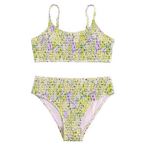 Conjunto de Bikini Floral de 2 Piezas para Mujer, Top Fruncido, Shorts de Cintura Alta, Estampado Digital, Traje de Baño Elástico, Ropa de Playa, Fabricante OEM con Logotipo Personalizado - Product Image 6