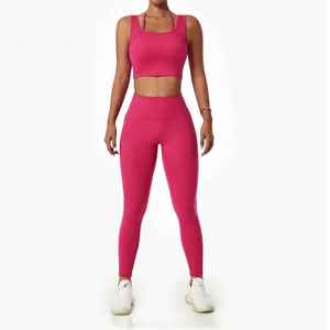 High Manufacture Comfortable Women Yoga Set With Solid Color / Custom Logo Private Label 100% Cotton Women Gym Fitness Sets - Product Image 6