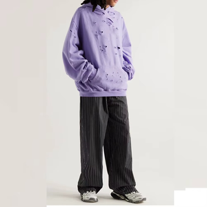 Sudadera Rosa Extra Grande con Capucha y Cierre de Cremallera, 100% Algodón, Diseño Desgastado, Unisex, Manga Regular, Transpirable, Tejido de Punto para Invierno - Product Image 5