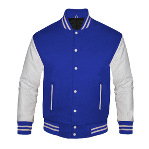 Veste en cuir et laine noire authentique pour homme, style universitaire, avec broderie décorative, style baseball - Product Image 2