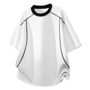 Men's Oversized <b>White</b> Knitted Short Sleeve T-Shirt O-Neck Sporty Solid Color Front Logo Eco-Friendly <b>Plain</b> Dyed Top - Product Image 3