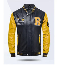 Veste Bomber Homme Colorblock Style Universitaire avec Patchs Lettres Noir Vert Marron Uniforme de Baseball Streetwear Style Collège OEM - Product Image 5