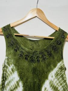 เสื้อทูนิคผู้หญิงสีเขียวมะกอกแบบมัดย้อม แขนกุด สไตล์โบโฮ คอทรงโอ |   ชุดเดรสลำลองทรงหลวมสำหรับฤดูร้อน - Product Image 5