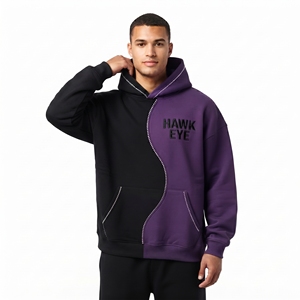 Sudadera con Capucha de Alta Calidad, Diseño Color Block de Dos Tonos, Corte Holgado, Hombros Caídos, Bolsillo Canguro, Personalizada con Pedrería, Transpirable - Product Image 4