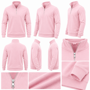 Suéter de Punto WARPRO INDUSTRY para Hombre, Color Rosa Sólido, Cierre de Cremallera 1/4, Corte Regular, Manga Larga, Cuello Alto, Poliéster/Algodón - Product Image 6