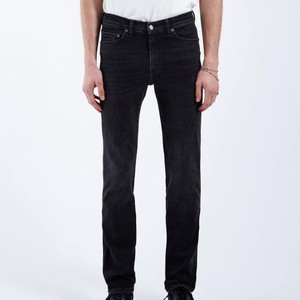 Pantalones vaqueros negros de pierna recta para hombre, cintura media, lavado desgastado, rasgados, con múltiples bolsillos, estilo casual urbano, lavado a la piedra - Product Image 1
