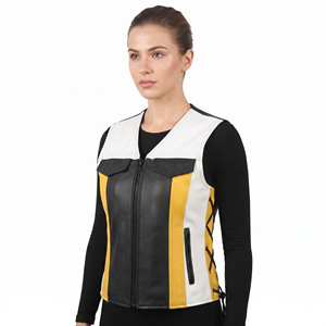 Fashion <b>Women</b> Leather Waistcoat Female Side Lace Leather <b>Waist</b> <b>Coat</b> Girls Zip-Up Leather Streetwear Wear Vest - Product Image 1
