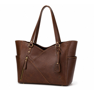 Sac fourre-tout vintage en cuir souple pour femmes, sac à main décontracté pour le shopping avec grande capacité, poignées robustes, poches de rangement organisées - Product Image 5