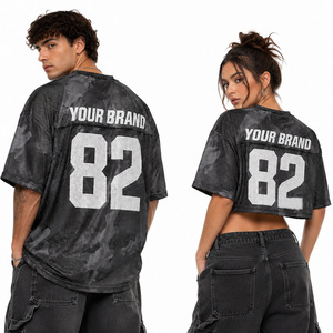 Y2k <b>Fishnet</b> Mesh Unisex American Football Jersey Breathable See Through Cropped & Oversized Tee Factory Couple Matching Sets - Product Image 3