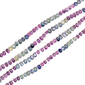 Haute qualité 8 pouces naturel Multi saphir pierres précieuses perles en forme de poire 7X5 8X5 MM brin pour bijoux de coût d'usine - Product Image 1