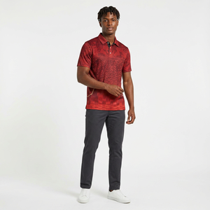 Camisa de Hombre con Diseño Geométrico Rojo y Flecos, Manga Corta, Transpirable, Tejido Satinado, 100% Poliéster, Estilo Casual, Impresión Digital - Product Image 3