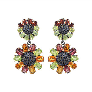 Women's Multi Gemstone Floral Drop <b>Earring</b> <b>Solid</b> 925 Sterling <b>Silver</b> Citrine Garnet Peridot Blue Sapphire Wholesale Fine Jewelry - Product Image 1