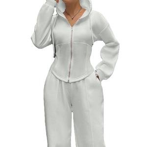 Conjunto de Dos Piezas de Moda para Mujer, Chaqueta con Cremallera de Manga Larga y Pantalones Deportivos Ajustados de Color Combinado, Conjuntos Completos para Mujer - Product Image 1