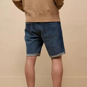 Wholesale Men Distressed Blue Denim Shorts Vintage Washed Ripped Jean Shorts <b>Roll</b>-<b>up</b> Cuff Summer Casual Slim Fit Denim Shorts - Product Image 1