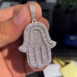 จี้รูปมือฮัมซาประดับเพชร จี้มือพระเจ้า สไตล์ฮิปฮอป เครื่องประดับเงินแท้ 925 สำหรับจี้และเครื่องประดับเงินแท้ - Product Image 1
