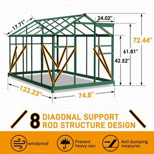 6x10ft Hybrid Polycarbonate Green Garden Greenhouse Versatile & Durable with Green Tint for Optimal Sunlight Transmission - Product Image 3