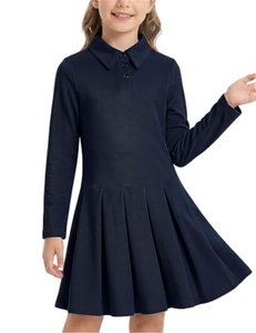 Robe polo à manches longues sur mesure, robe plissée, robe d'écolière, design personnalisé, uniformes scolaires - Product Image 4