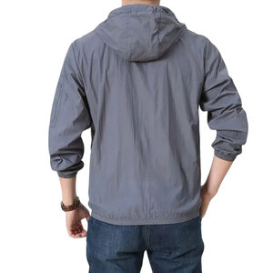 Chaqueta Cortavientos Casual para Hombre, Color Sólido, Capucha Desmontable, Cierre Completo, Ligera, Estilo Vintage, Softshell, Verano - Product Image 4