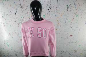TX SOC PINK <b>Mock</b> <b>Neck</b> Sweatshirt 100% WHITE Applique Embroidery wide <b>neck</b> Sweatshirt Finer Threads - Product Image 5