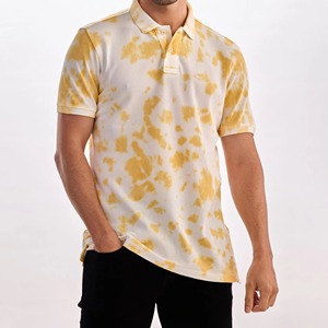 Chemise tricotée tie-dye pour homme à manches courtes, décontractée, en coton respirant, infroissable, séchage rapide, coupe classique, motif jaune et blanc - Product Image 1