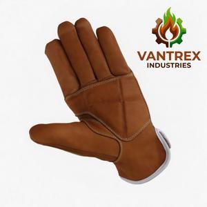 Guantes de Trabajo de Cuero Marrón y Verde con Dedos Texturizados, Antideslizantes, con Muñequera Elástica, Guantes de Seguridad de Uso General - Product Image 3