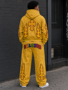 Men's <b>Yellow</b> Rhinestone Tracksuit Set Custom Streetwear <b>Hoodie</b> & Jogger Pants Hip Hop Fashion Tracksuit Manufacturer - Product Image 3