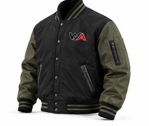 Chaqueta Varsity para Hombre con Logotipo Bordado, Color Negro y Verde Oliva, con Bolsillos Utilitarios, Estilo Aviador, Venta al Por Mayor OEM - Product Image 5