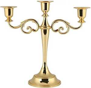 เชิงเทียนโลหะสามแขนพร้อมที่วางเทียนทรงกระบอกสำหรับตกแต่งบ้าน - Product Image 2