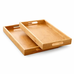 Plateau de service en bois avec poignées, finition laquée en bois naturel, vaisselle pour le petit-déjeuner, le thé, le café, la cuisine, l'hôtel, le restaurant, le bureau - Product Image 1