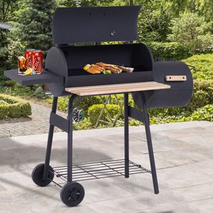 Griglia BBQ a Carbone con Ruote, Ventilazione Laterale, 2 Ripiani, Griglia Metallica, Termometro per Affumicatura e Pizza - Product Image 2