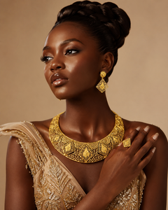 Conjunto de Collar y Aretes Chapados en Oro Estilo Ghana, Diseño Geométrico, Joyería para Mujer - Product Image 3