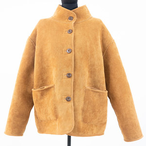 Women's Shearling Fleece <b>Jacket</b> With Fur Trim Double Breasted Button Closure Winter Warm Coat Solid Color <b>Suede</b> Outerwear - Product Image 1