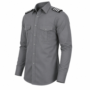 Camisa de Uniforme de Seguridad Gris para Hombre, Estilo Polo, Manga Larga, Cuello Camisero, Sólida, Transpirable, Poliéster/Algodón, Fusión sin Costuras - Product Image 4