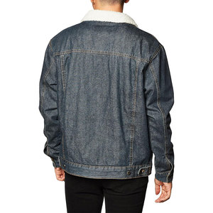 Veste en jean pour homme avec doublure en sherpa, col rabattu, coton lavé, style décontracté automne, simple boutonnage, manches classiques - Product Image 2