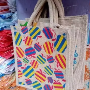 Eco Friendly Jute Storage Bag Colorful Tree Print Durable Reusable Multipurpose Organizer Tote Large Capacity Home Use India - Product Image 1