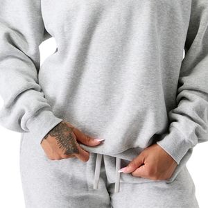 Sweat-shirt à col rond gris clair pour femme, manches longues, en molleton, décontracté, pour la salle de sport, doux, léger, pour tous les jours - Product Image 3