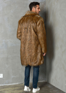Manteau long en fausse fourrure pour homme, épais et moelleux, pour l'hiver, avec col rabattable - Product Image 4