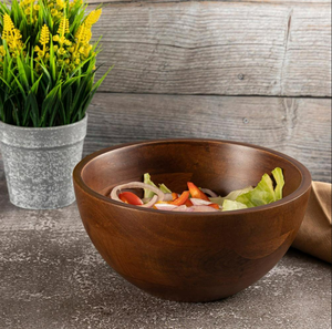 Bol de service jetable personnalisé en bois d'acacia, fabriqué à la main, pour les mariages écologiques, les dîners, les salades et les collations - Product Image 1