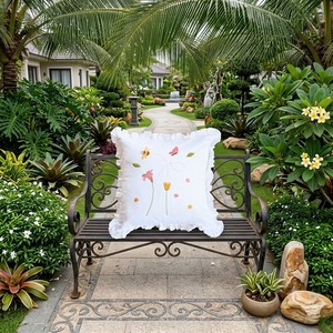 White Cotton Ruffle Edge Cushion Cover Floral Bee & Butterfly Embroidery Decorative <b>Throw</b> <b>Pillow</b> Shabby Chic Living Room - Product Image 4