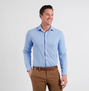 100% Cotton Men's Long Sleeve Formal Summer Dress <b>Shirt</b> Stand Collar Single <b>Button</b> Closure Eco-Friendly Breathable Comfortable - Product Image 1