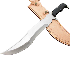 Cuchillos Bowie de Acero D2 Hechos a Mano con Mango de Cuerno de Búfalo Negro, Hoja Curva Pulida, Funda de Cuero, para Caza al Aire Libre - Product Image 1