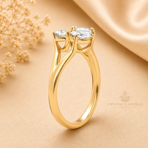 1.5 Carat Moissanite Three Stone Engagement <b>Ring</b> <b>Emerald</b> Pear Round Cut Gold Plated 925 Sterling <b>Silver</b> Bridal <b>Ring</b> for Women - Product Image 5